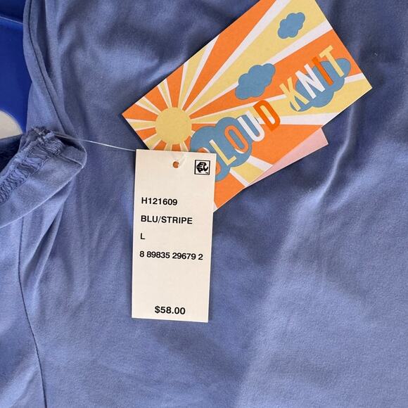 Hanes Large Cloud Knit Blue Comfort Sleep V Neck Short Sleeve Top NEW NWT - Picture 3 of 10